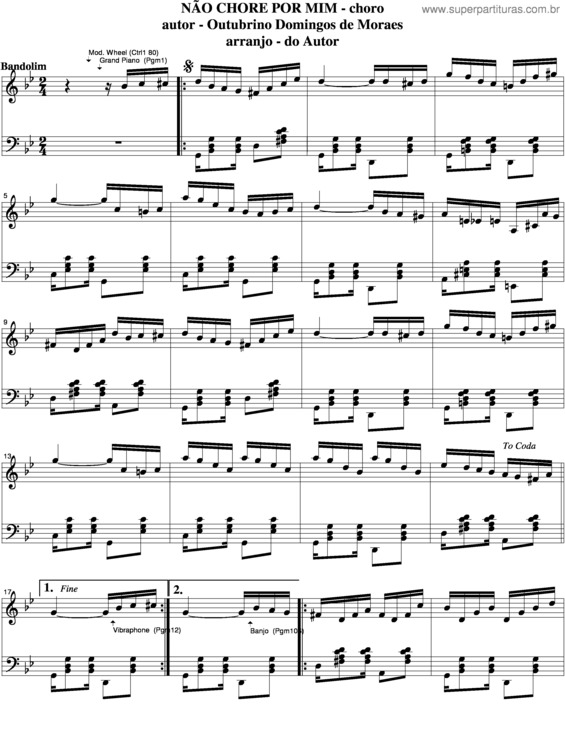 Partitura da música Não Choro Por Mim v.2