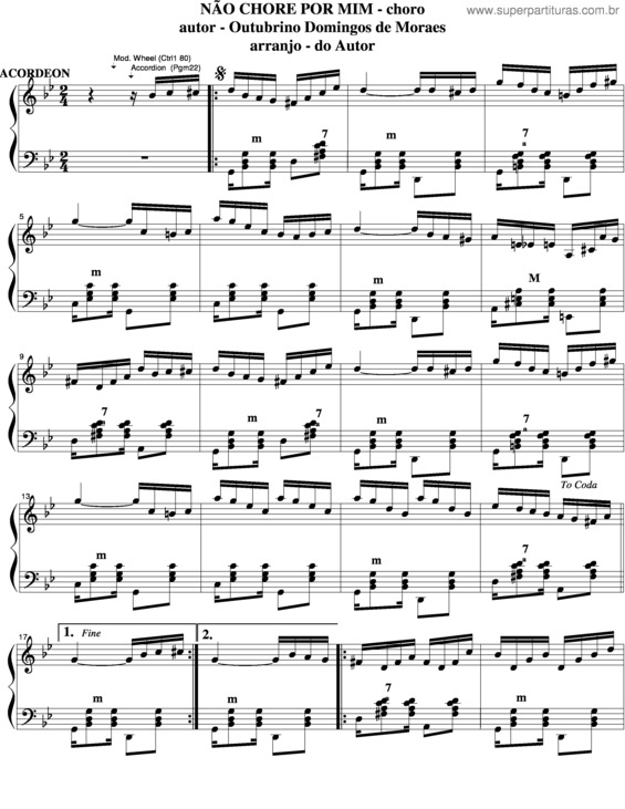 Partitura da música Não Choro Por Mim