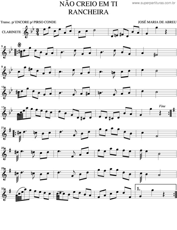 Partitura da música Não Creio Em Ti