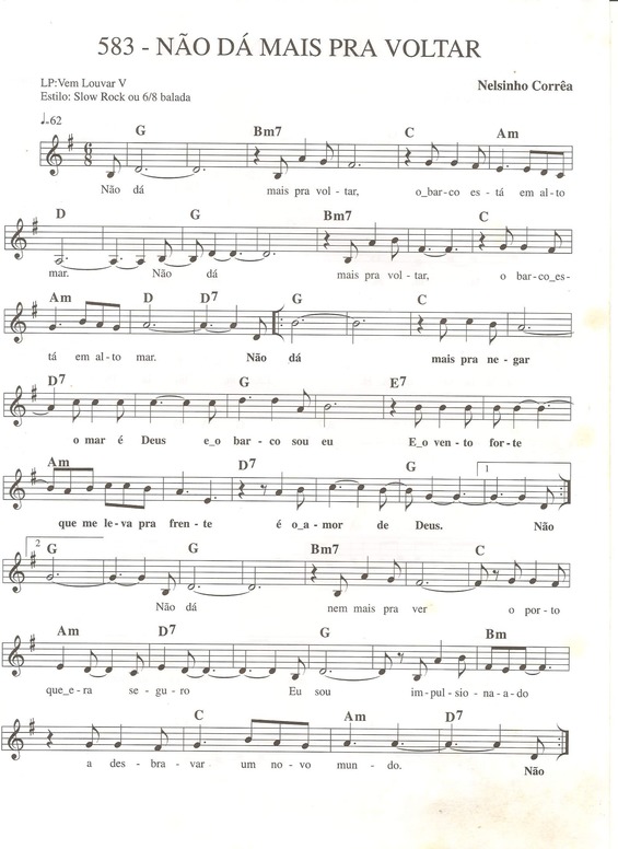 Partitura da música Não Dá Mais Pra Voltar