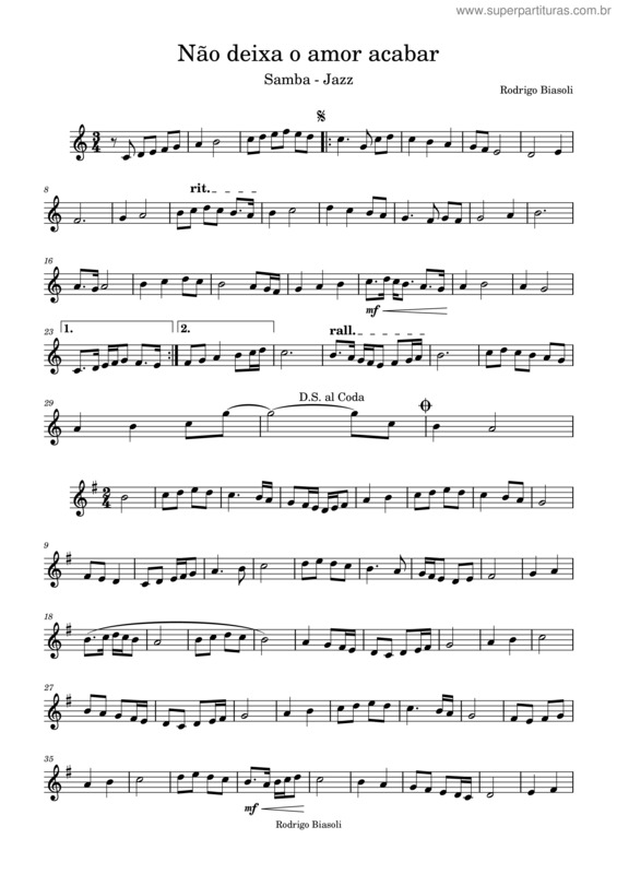 Partitura da música Não Deixa O Amor Acabar