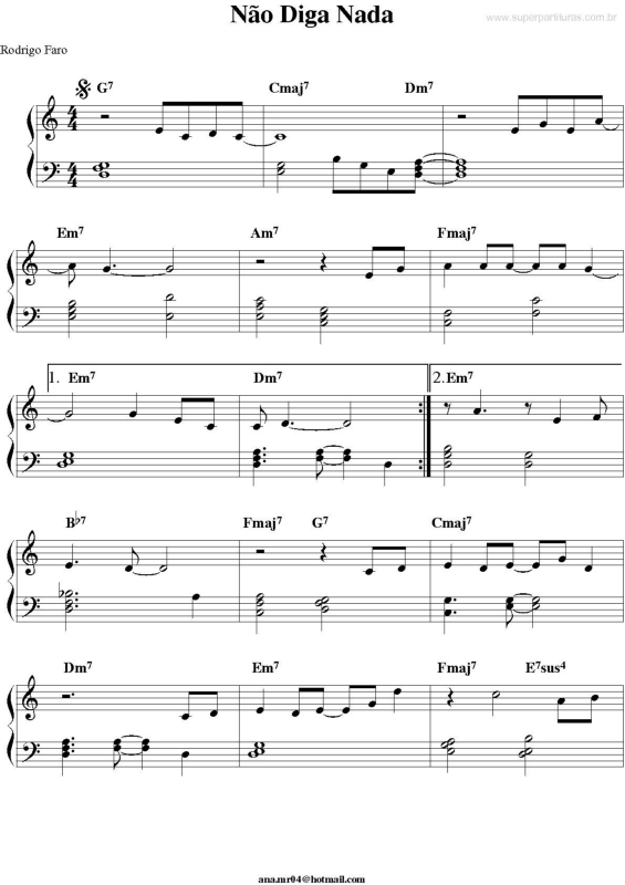 Partitura da música Não Diga Nada