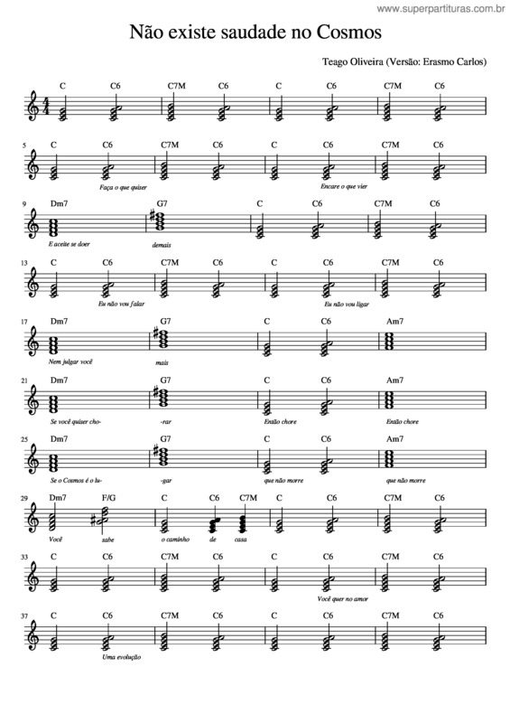 Partitura da música Não Existe Saudade No Cosmos Completa