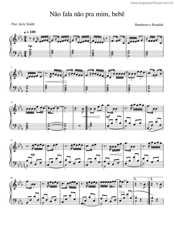 Partitura da música Não Fala Não Pra Mim, Bebê – Humberto E Ronaldo
