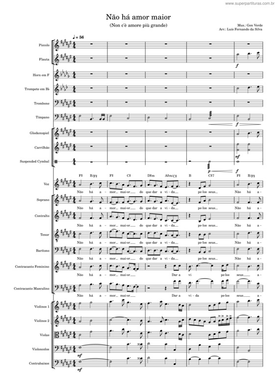 Partitura da música Não Há Amor Maior