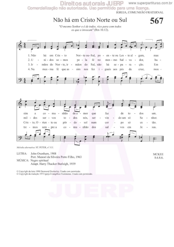 Partitura da música Não Há Em Cristo Norte Ou Sul - 567 HCC v.2