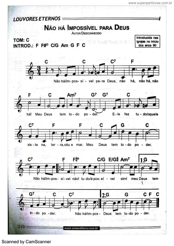 Partitura da música Não Há Impossível Para Deus