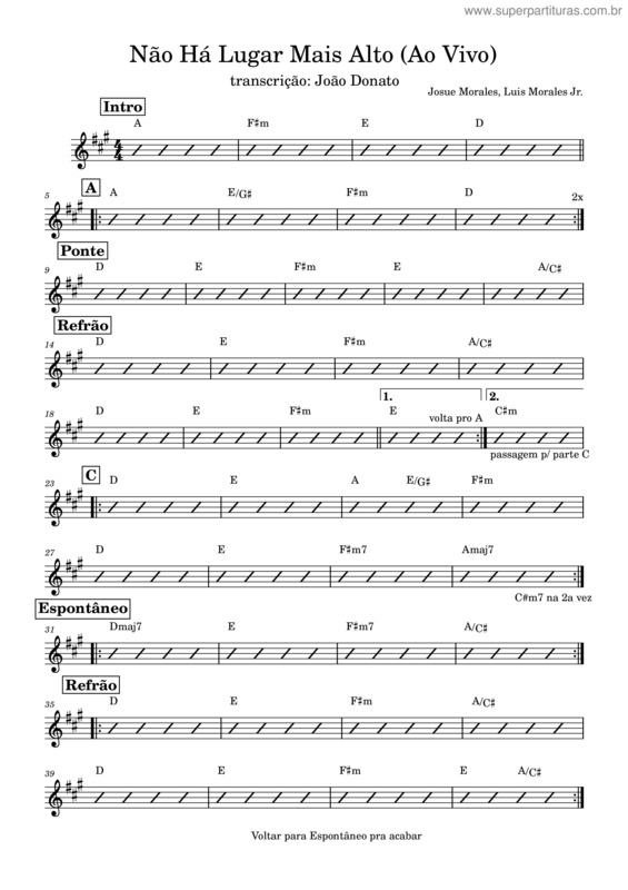 Partitura da música Não Há Lugar Mais Alto