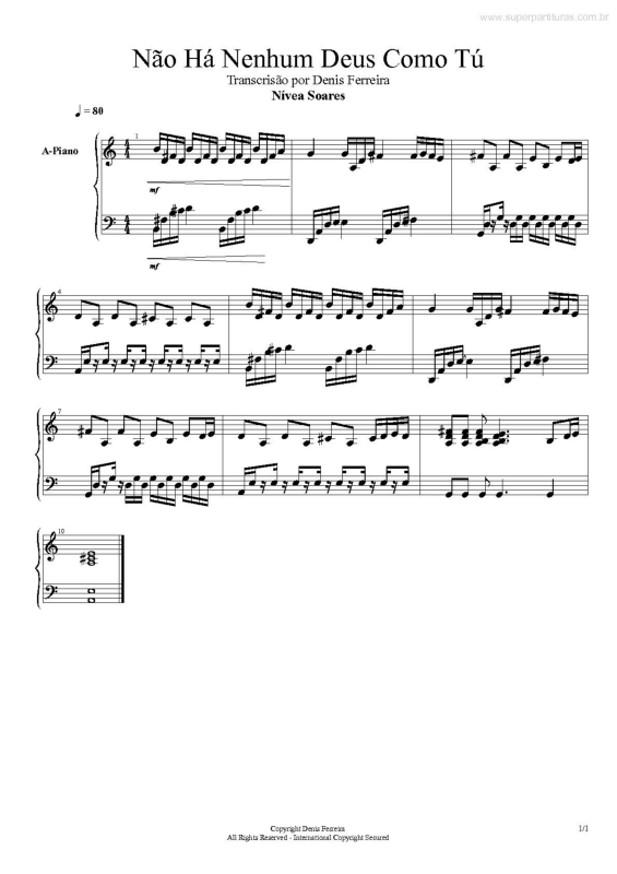 Partitura da música Não Há Nenhum Deus Como Tu