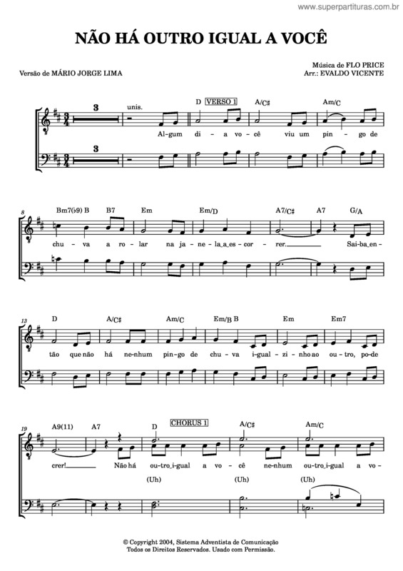 Partitura da música Não Há Outro Igual A Você – Flo Price