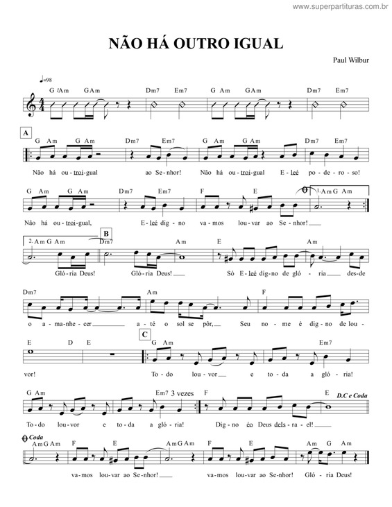 Partitura da música Não Há Outro Igual