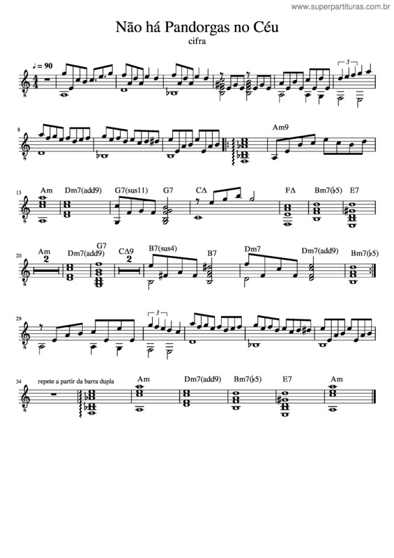 Partitura da música Não Há Pandorgas No Céu