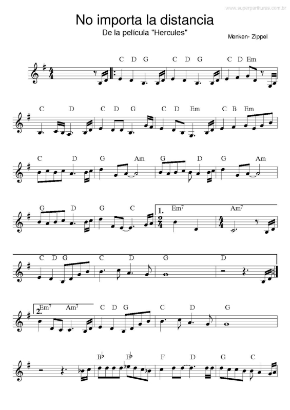 Partitura da música Não Importa la Distancia