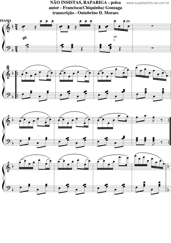 Partitura da música Não Insista Rapariga