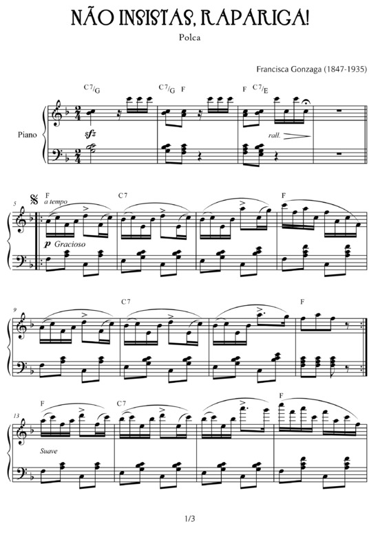 Partitura da música Não Insistas, Rapariga