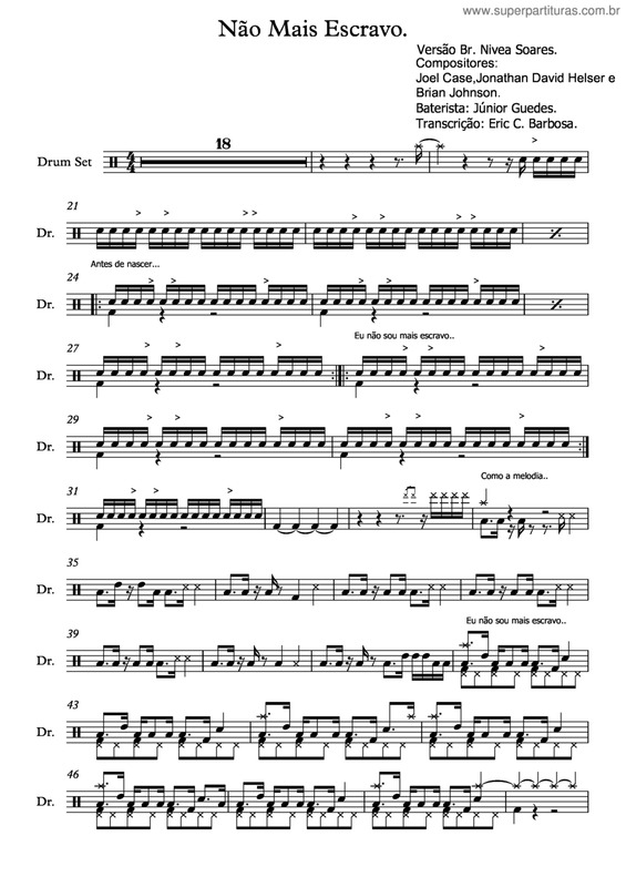 Partitura da música Não Mais Escravo