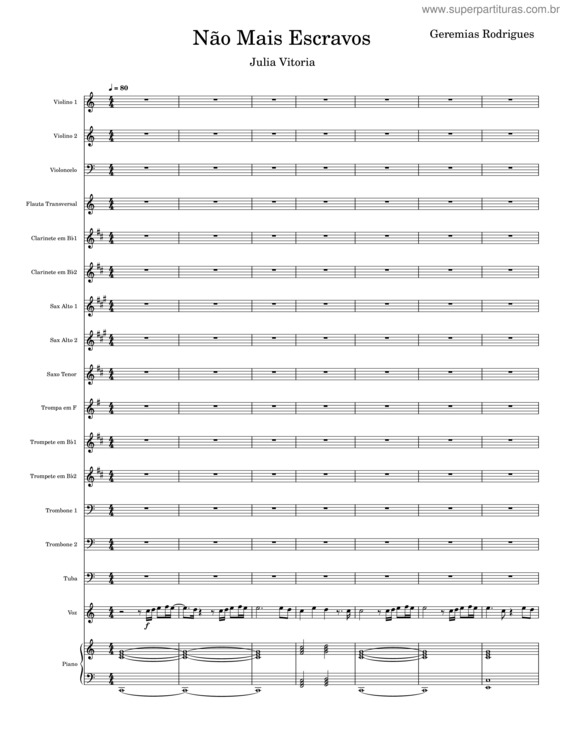 Partitura da música Não Mais Escravos