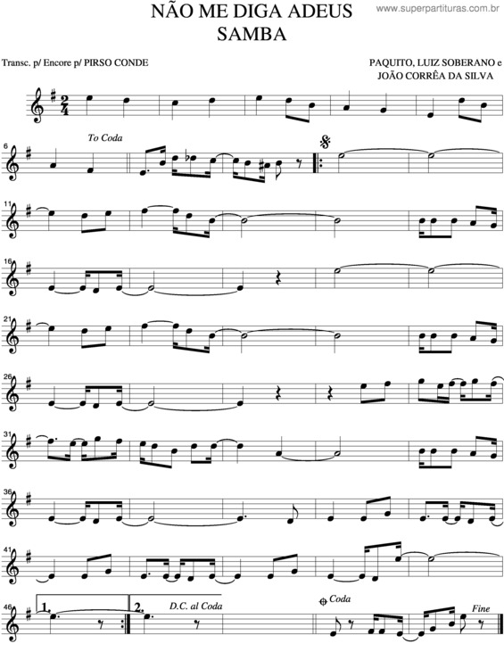 Partitura da música Não Me Diga Adeus v.2