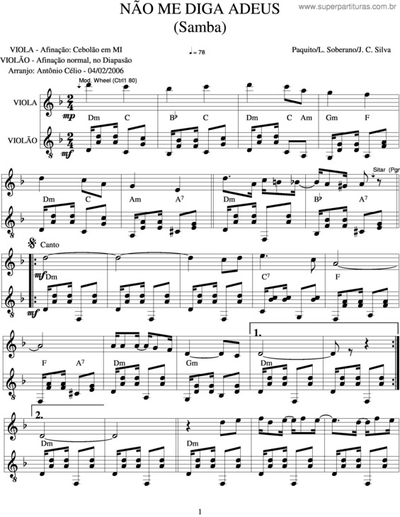 Partitura da música Não Me Diga Adeus v.3