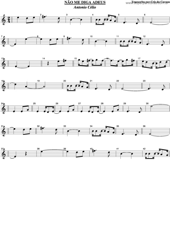 Partitura da música Não Me Diga Adeus