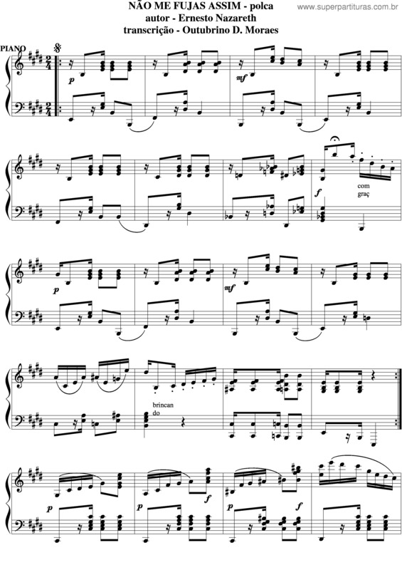 Partitura da música Não Me Fujas Assim