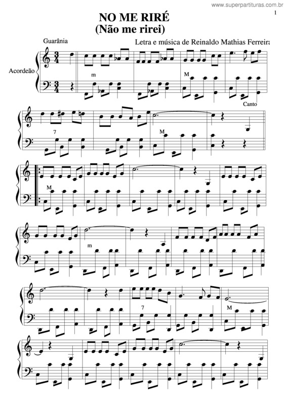 Partitura da música Não Me Riré 