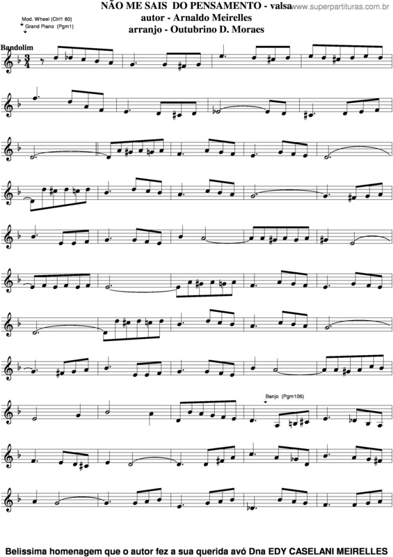 Partitura da música Não Me Sais Do Pensamento v.2