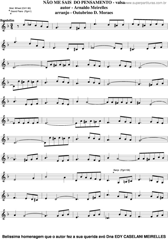 Partitura da música Não Me Sais Do Pensamento v.2