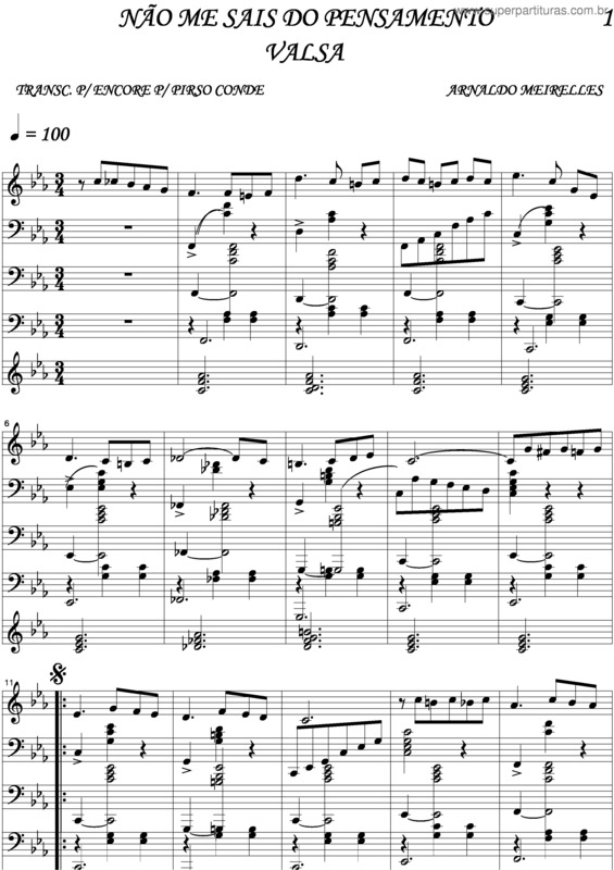 Partitura da música Não Me Sais Do Pensamento