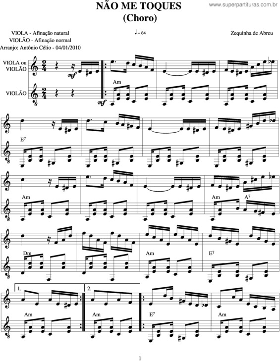 Partitura da música Não Me Toques v.6