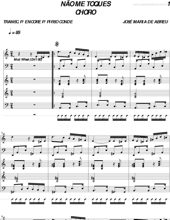 Partitura da música Não me Toques