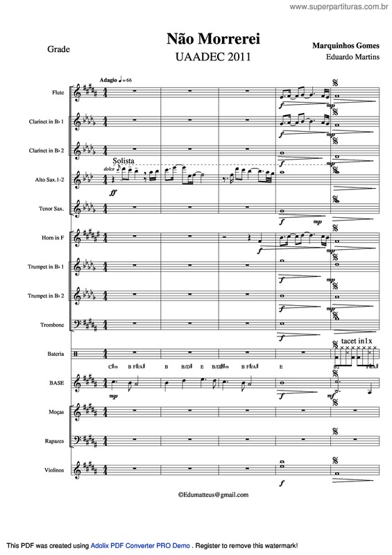 Partitura da música Não Morrerei v.4