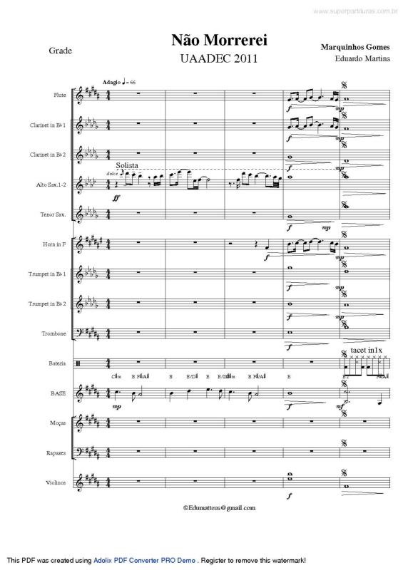 Partitura da música Não Morrerei