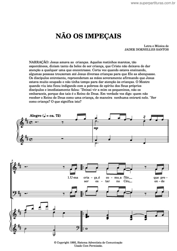 Partitura da música Não Os Impeçais – Jader Dornelles Santos