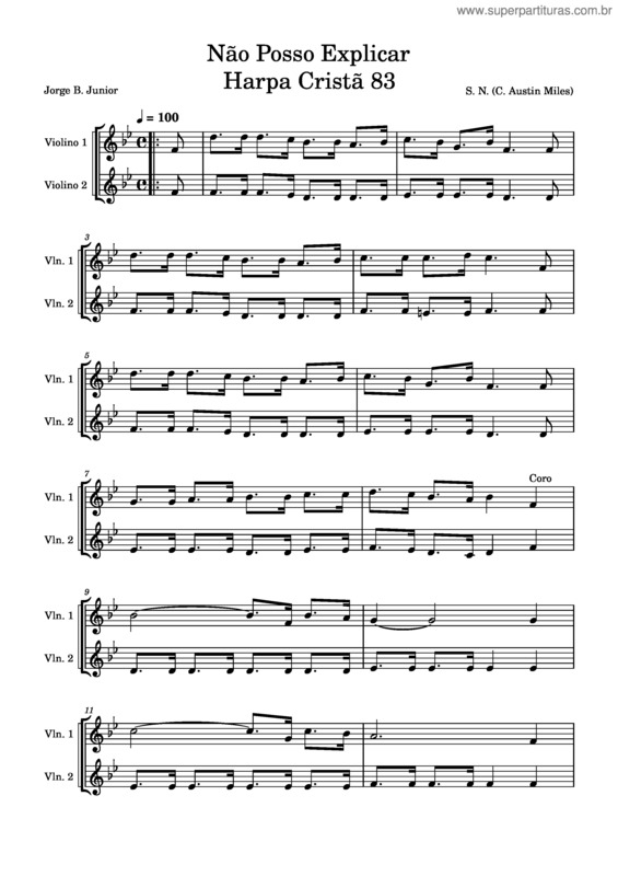 Partitura da música Não Posso Explicar Harpa Cristã 83