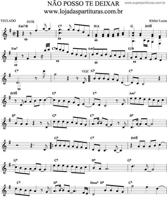 Partitura da música Não Posso Te Deixar