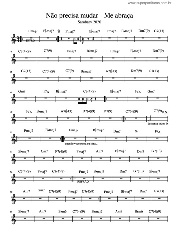 Partitura da música Não Precisa Mudar – Me Abraça