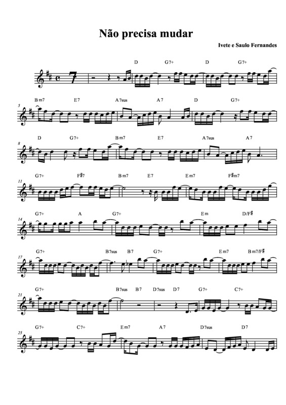 Partitura da música Não Precisa Mudar v.2