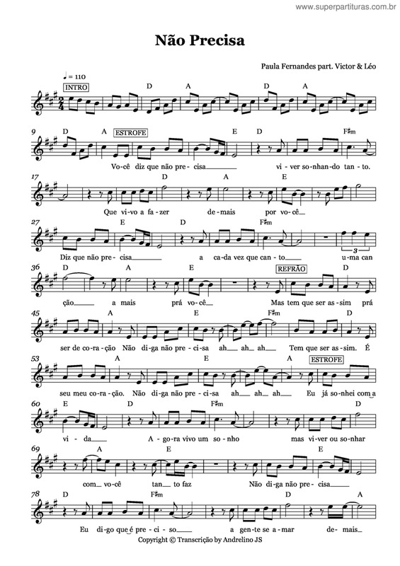 Partitura da música Não precisa v.2