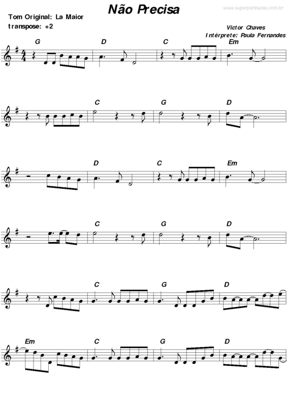 Partitura da música Não Precisa