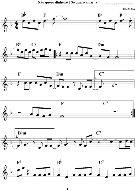 Partitura da música Não Quero Dinheiro (Só Quero Amar)