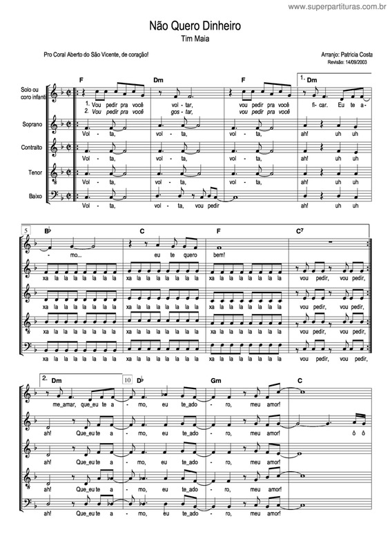 Partitura da música Nao Quero Dinheiro v.2