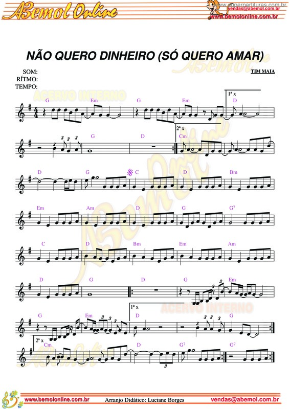 Partitura da música Não Quero Dinheiro v.4