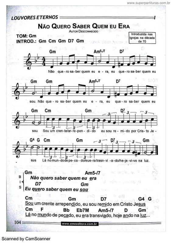 Partitura da música Não Quero Saber Quem Eu Era