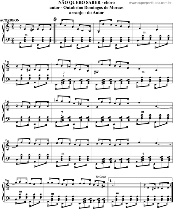 Partitura da música Não Quero Saber v.2