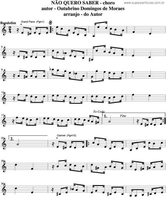 Partitura da música Não Quero Saber v.3