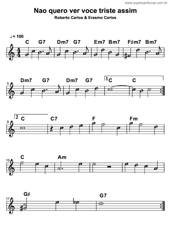 Partitura da música Não Quero Ver Você Triste Assim v.2