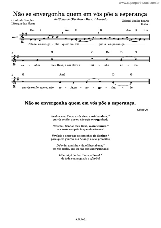 Partitura da música Não Se Envergonha Quem Em Vós Põe A Esperança