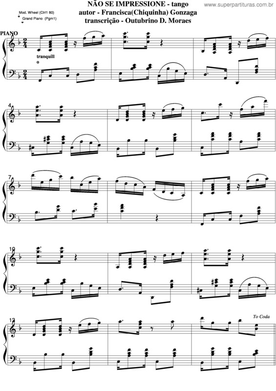 Partitura da música Não Se Impressione