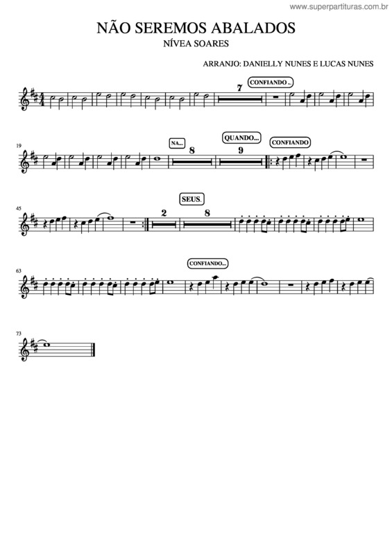Partitura da música Não Seremos Abalados Violino – Versão Final